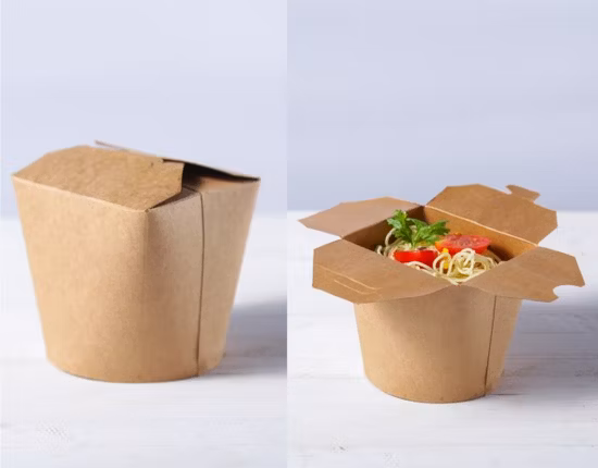Maßgeschneiderte einfache weiße/Kraft-Nudel-Lebensmittelverpackung, Papierverpackung, Fast-Food-Verpackung